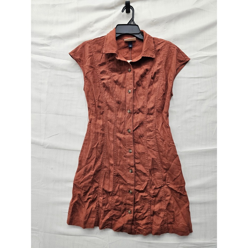 Universal Thread Womens Button Down Mini Dress Orange Linen Blend Size Small